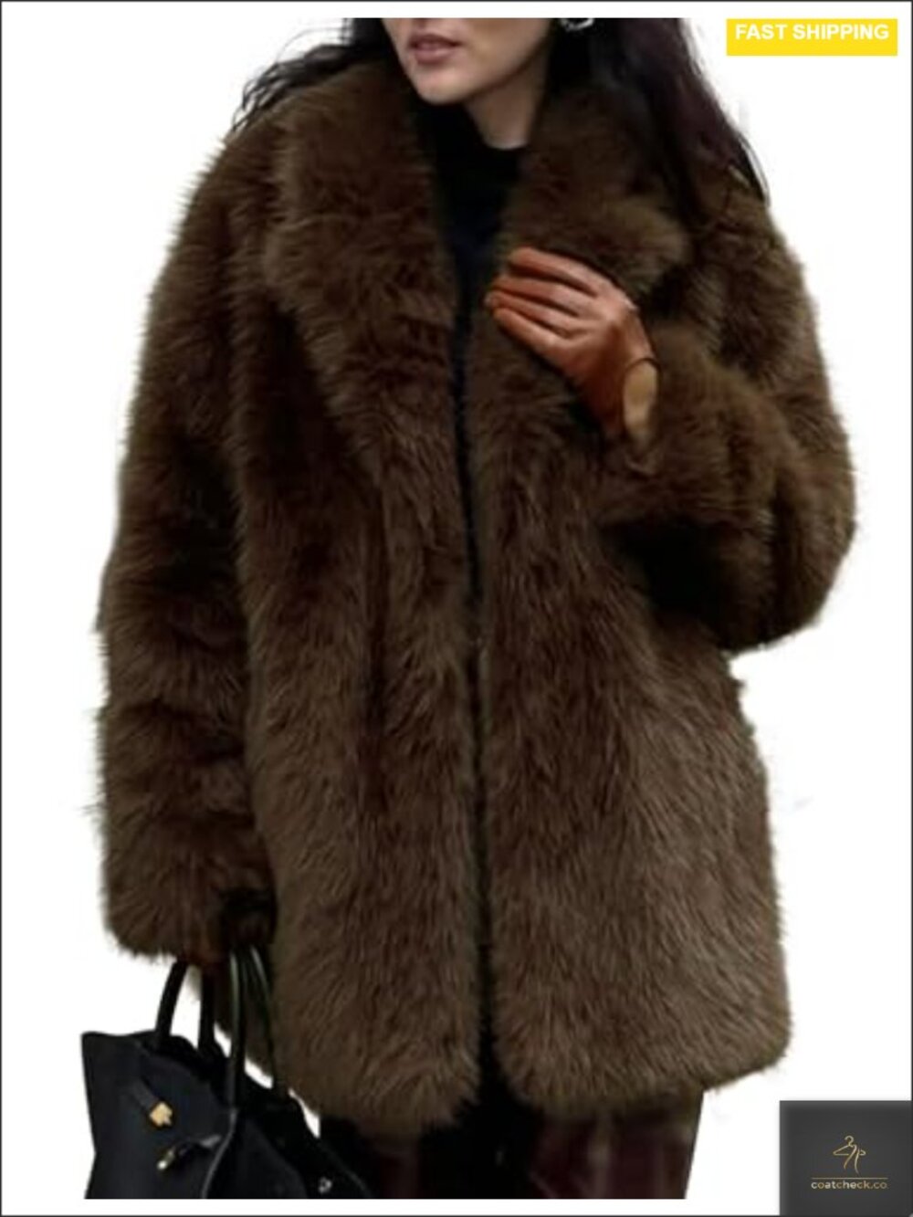 Faux Fur Coat Mid Long Warm Winter Fluffy Jacket Shawl Collar Long Sleeve